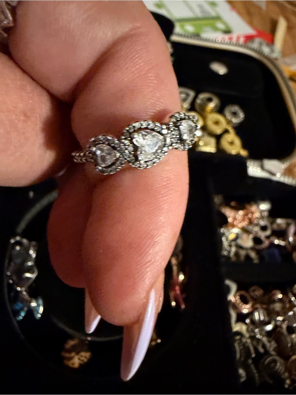 Pandora Halo Heart Trilogy Ring